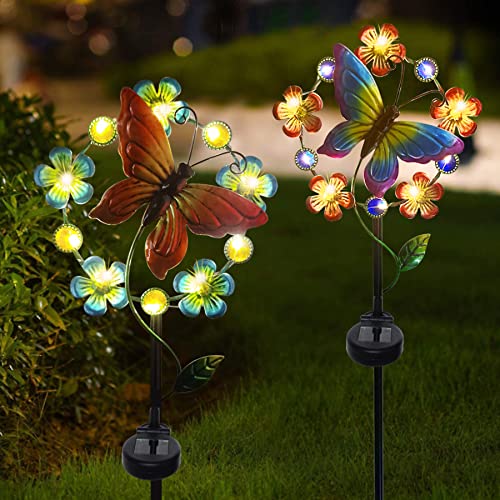 TSTGEE Solar Butterfly Lights Outdoor Yard Decorations Outdoor Flowers Solar Stake Lights Butterflies Outdoor Lights Waterproof for Garden Yard Lawn Patio Pathway(2 Pack)