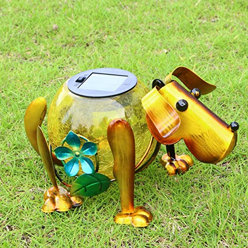 MUMTOP Solar Lanterns Outdoor Waterproof LED Lights Crackle Glass Solar Garden Light Dog Decoration Outdoor Tabletop Lantern for Garden Lawn Yard Decor