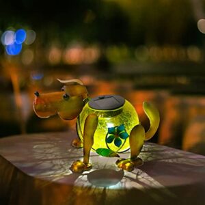 MUMTOP Solar Lanterns Outdoor Waterproof LED Lights Crackle Glass Solar Garden Light Dog Decoration Outdoor Tabletop Lantern for Garden Lawn Yard Decor