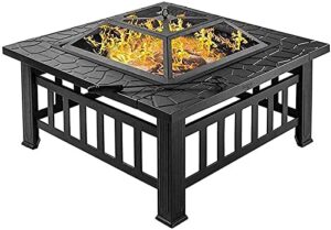 garden fire pit portable grill barbecue rack outdoor fire pits table top fire pit wood burning stove, square backyard fire pit with lid for backyard patio with cover bbq cooking for backyard