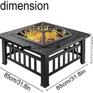 Garden Fire Pit Portable Grill Barbecue Rack Outdoor Fire Pits Table Top Fire Pit Wood Burning Stove, Square Backyard Fire Pit with Lid for Backyard Patio with Cover BBQ Cooking for Backyard