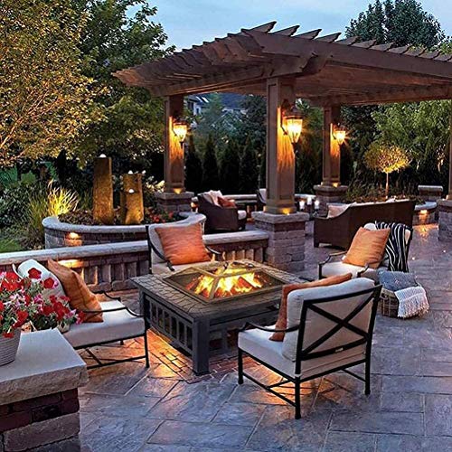 Garden Fire Pit Portable Grill Barbecue Rack Outdoor Fire Pits Table Top Fire Pit Wood Burning Stove, Square Backyard Fire Pit with Lid for Backyard Patio with Cover BBQ Cooking for Backyard