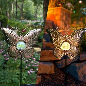 newvivid Outdoor Solar Garden LED Light, Solar Butterfly Metal Lights Decoration Housewarming Gifts for Women Mom, Garden Stake Light for Pathway Yard Lawn Patio Landscape Decor (1 Pack)