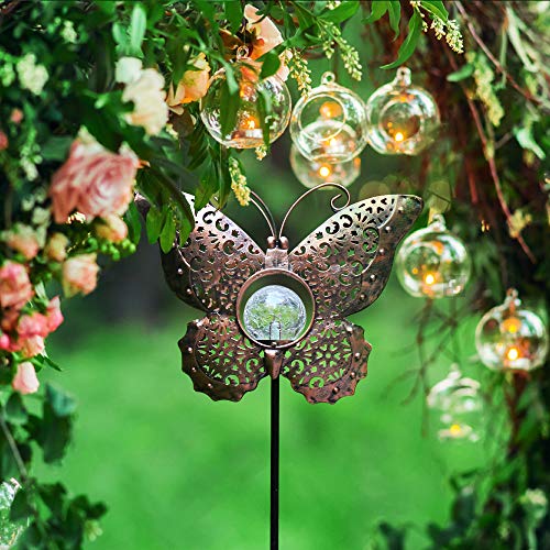 newvivid Outdoor Solar Garden LED Light, Solar Butterfly Metal Lights Decoration Housewarming Gifts for Women Mom, Garden Stake Light for Pathway Yard Lawn Patio Landscape Decor (1 Pack)