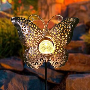 newvivid Outdoor Solar Garden LED Light, Solar Butterfly Metal Lights Decoration Housewarming Gifts for Women Mom, Garden Stake Light for Pathway Yard Lawn Patio Landscape Decor (1 Pack)