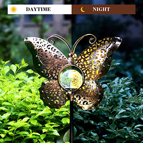 newvivid Outdoor Solar Garden LED Light, Solar Butterfly Metal Lights Decoration Housewarming Gifts for Women Mom, Garden Stake Light for Pathway Yard Lawn Patio Landscape Decor (1 Pack)