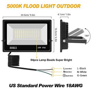 OHLUX LED Flood Lights Outdoor, 6000lumen Superbright, 60W IP66 Waterproof for Security Lights, Exterior Lights, Garden, Patio, Playground, Basketball Court 4 Pack Black