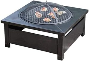 leayan garden fire pit portable grill barbecue rack outdoor fire pit metal square firepit patio stove wood burning bbq grill fire pit bowl with spark screen cover, log grate for camping backyard