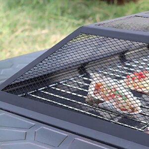 LEAYAN Garden Fire Pit Portable Grill Barbecue Rack Outdoor Fire Pit Metal Square Firepit Patio Stove Wood Burning BBQ Grill Fire Pit Bowl with Spark Screen Cover, Log Grate for Camping Backyard