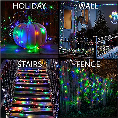 mafiti 2 Pack Coloured Solar String Lights Outdoor,12M/40Ft 120 LED 8 Modes Solar Garden Lights Waterproof Fairy Lights Copper Wire Decorative Lighting for Home,Garden,Patio,Yard,Party,Wedding