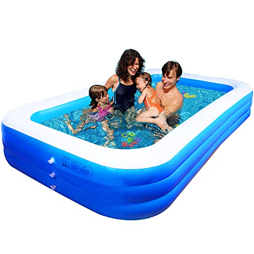 Blow Up Inflatable Kiddie Pool, 118" X 72" X 22" Family Full-Size Rectangular Swimming Big Pools for Adults Kids Outdoor, Backyard, Garden, Water Party Above Ground