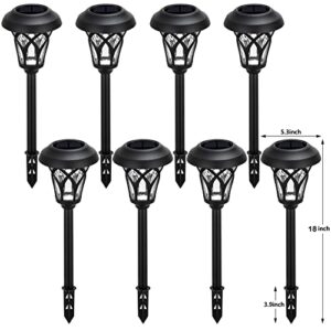 BEAU JARDIN 8 Pack Glass Solar Pathway Landscape Lights LED Stainless Steel Waterproof Bright Outdoor Garden with Stakes Auto On/Off Sun Powered Warm White Lighting Walkway Metal Pattern Black BG320