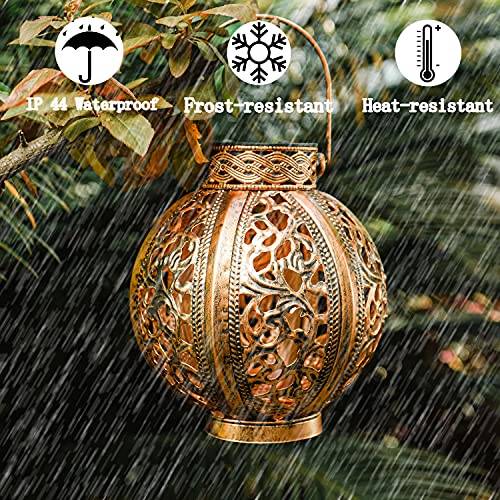 DUSVALLY Solar Lantern Hanging Waterproof Solar Lights for Patio, Backyard & Tree, 2 Pack Garden Decoration Lantern Light with Hollow-Out Retro Design, 7"H