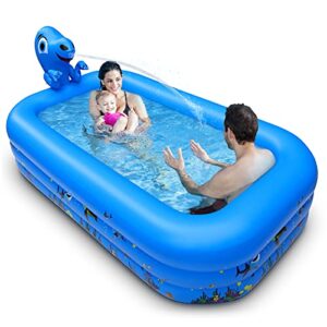 RundA Inflatable Swimming Pool, 2021 Upgraded 95''X56''X22'' Kiddie Pool with Dinosaur Sprinkler, Full-Sized Swimming Pool Above Ground for Kids, Adults, Family for Ages 3+, Outdoor, Garden, Backyard