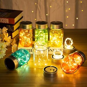 GIGALUMI Solar Multicolor Mason Jar Lights - 6 Pack 30 LEDs Fairy String Lights Hanging Solar Lanterns Table Lights Outdoors for Christmas, Garden, Yard and Patio Décor (Hangers and Jars Included)