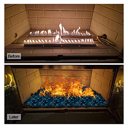 BLQH [18 Pound] Fire Glass Beads Fireglass Drops Flat Glass Beads for Gas Fire Pit Fireplace Azure Blue Luster Reflective Decorative Glass Gems for Vase Fillers Fish Tank Aquarium Decoration (18.6)