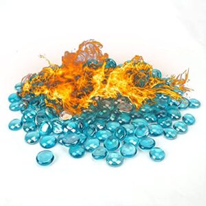 BLQH [18 Pound] Fire Glass Beads Fireglass Drops Flat Glass Beads for Gas Fire Pit Fireplace Azure Blue Luster Reflective Decorative Glass Gems for Vase Fillers Fish Tank Aquarium Decoration (18.6)