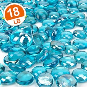 BLQH [18 Pound] Fire Glass Beads Fireglass Drops Flat Glass Beads for Gas Fire Pit Fireplace Azure Blue Luster Reflective Decorative Glass Gems for Vase Fillers Fish Tank Aquarium Decoration (18.6)