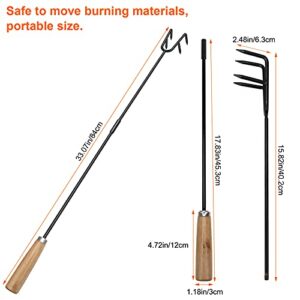 Steel Fireplace Poker 33 in, Luxiv Black Fire Pit Poker Detachable Metal Fire Stoker Poker Stick with Wood Handle and 4 Tips Camping Fireplace Tool for Outdoor Indoor Fireplace Tool for Fire Pit, BBQ