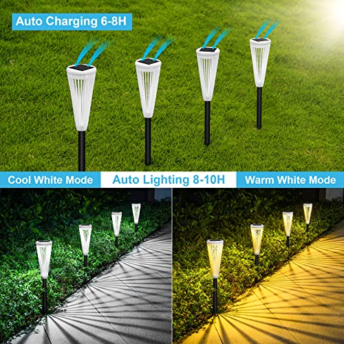 KINKAI Solar Yard Lights, 6-Pack Solar Pathway Lights Outdoor Waterproof, Bright Warm/White Switch, Solar Powered Landscape Lighting for Backyard Walkway Driveway Path Lawn