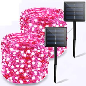 ozs-solar string lights outdoor, 2pk each 72ft 200led pink solar string lights, copper wire 8 modes solar fairy lights for garden party valentine’s day decorations(pink light)