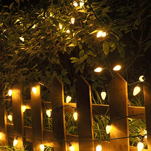 DEWENWILS C7 LED Christmas Lights Outdoor, 33.3ft 50 LED Warm White String Lights, Outdoor Decorations for Christmas Tree, Patio, Garden, Yard, Green Wire, UL Listed