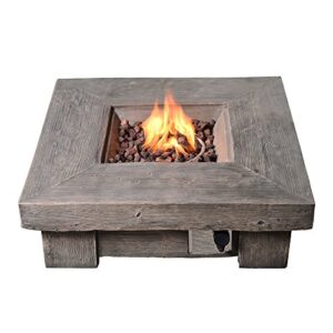 Teamson Home Square Wood Look Propane Gas Fire Pit Fire Table with ETL Certification, PVC Cover and Lava Rocks for Outdoor Patio Garden Backyard Decking Décor, 40,000 BTU, 35 inch Length, Gray