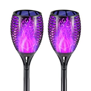 eoyizw solar outdoor lights, 43″ (2 pack) purple flickering flame halloween decorations solar lights -ip65 waterproof solar tiki torches for outside halloween decor for garden porch yard patio