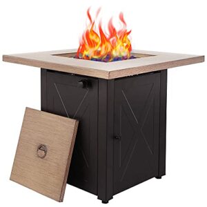 legacy heating propane fire pit table 28 inch outdoor gas fire pit table, 50,000 btu steel 28″ fire table with lid and lava rock, square beige and black firepit table for outside patio backyard garden