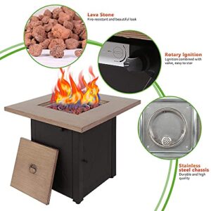 LEGACY HEATING Propane Fire Pit Table 28 inch Outdoor Gas Fire Pit Table, 50,000 BTU Steel 28" Fire Table with Lid and Lava Rock, Square Beige and Black Firepit Table for Outside Patio Backyard Garden