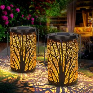 solar lantern outdoor lights for decorative atmosphere hanging garden lantern cylindrical table lamp night light warm lighting for courtyard, party, walkway,terrace, garden, lawn (2 pack)