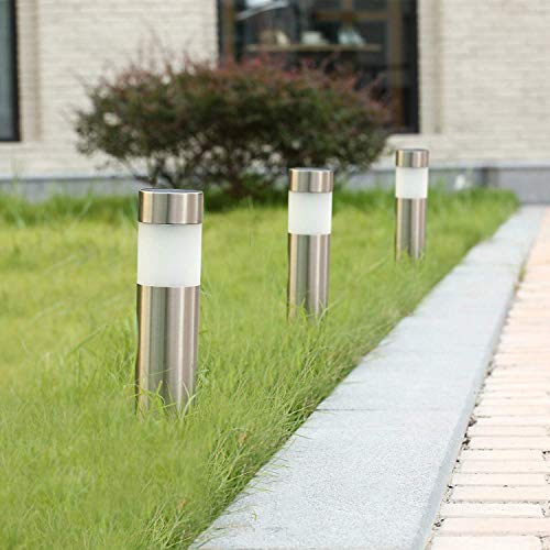 Solar Bollard Lights Outdoor - 6 Pack Stainless Steel Warm White LED Landscape Lights Waterproof Decorative Lighting for Backyard Lawn Patio (Silver.)