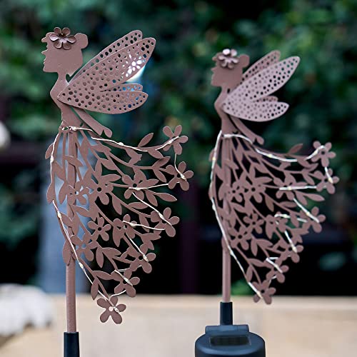 TSTGEE Solar Outdoor Lights Decorative 2 Pack Metal Fairy Stake Solar Lights Outdoor Garden Waterproof for Lawn,Patio,Yard Solar Fairy Stake,Garden Gift