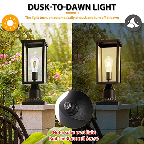 Dusk to Dawn Outdoor Post Light Hardwired 120V, Aluminum Lamp Post Light, Waterproof Outside Post Lantern Fixture with Pier Mount Base, Exterior Pole Lantern Lighting for Garden Yard Patio Pathway