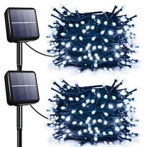 tiang solar string lights, 2 pack x 200led 72ft total 400led 8 modes cool white solar string outdoor lights, waterproof solar ball fairy lights for garden, patio, wedding, xmas tree, outdoor decor