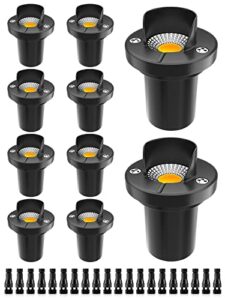 zuckeo 10pack 10w landscape led well lights, anti glare inground lights, outdoor low voltage landscape lights with connector, ip67 waterproof, 12v-24v aluminum warm white light for yard path garden