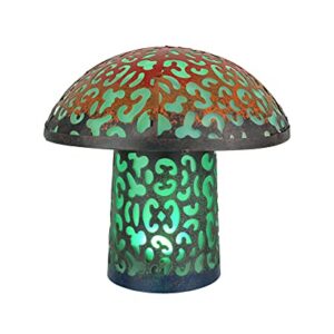 Things2Die4 Teal Blue Mushroom Metal Art Filigree LED Lighted Solar Garden Statue, Green, 11.82InL x 11.82InW x 11.03InH