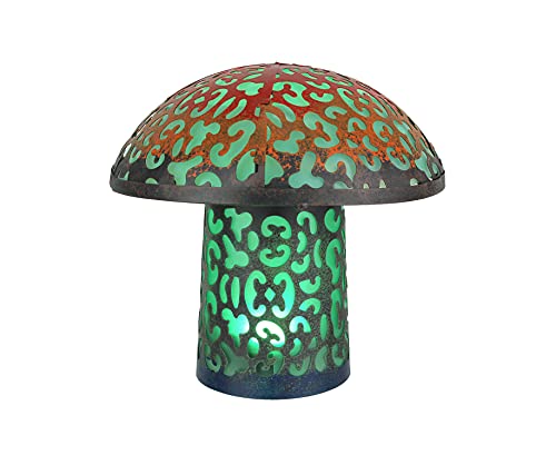 Things2Die4 Teal Blue Mushroom Metal Art Filigree LED Lighted Solar Garden Statue, Green, 11.82InL x 11.82InW x 11.03InH