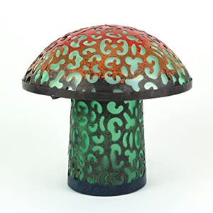 Things2Die4 Teal Blue Mushroom Metal Art Filigree LED Lighted Solar Garden Statue, Green, 11.82InL x 11.82InW x 11.03InH