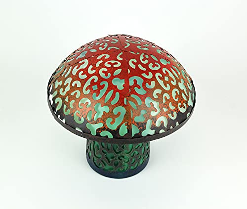 Things2Die4 Teal Blue Mushroom Metal Art Filigree LED Lighted Solar Garden Statue, Green, 11.82InL x 11.82InW x 11.03InH