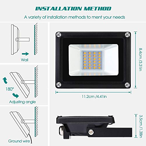 Getseason 20W Led Floodlight,110V Led Exterior Flood Lights,2000Lm Led spotlights 3000K Warm White Outdoor and Indoor IP65 Waterproof Security Light for Garage, Garden