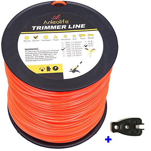 A ANLEOLIFE 5-Pound Commercial Square .105-Inch-by-1038-ft String Trimmer Line in Spool,with Bonus Line Cutter, Orange