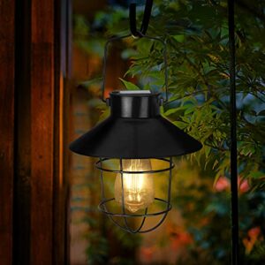 solar lantern outdoor hanging lights solar powered decorative retro waterproof led bulb metal lantern lamp with handle for garden yard porch fence tabletop