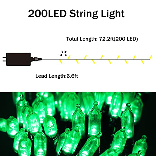 Vicila 200 LED Green Christmas String Lights, Mini String Lights Outdoor 8 Modes Connectable Fairy Lights for Garden, Patio, Yard, Holiday, Xmas Tree, Halloween Decor