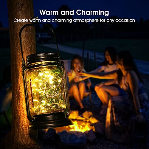 NEEMO Solar Mason Jar Fairy Lights, 2 Pack Solar Lanterns Outdoor Waterproof Glass Lamp, Vintage Jar Starry Fairy Light with Angel Pattern for Patio, Garden, Party, Holiday [Warm White]