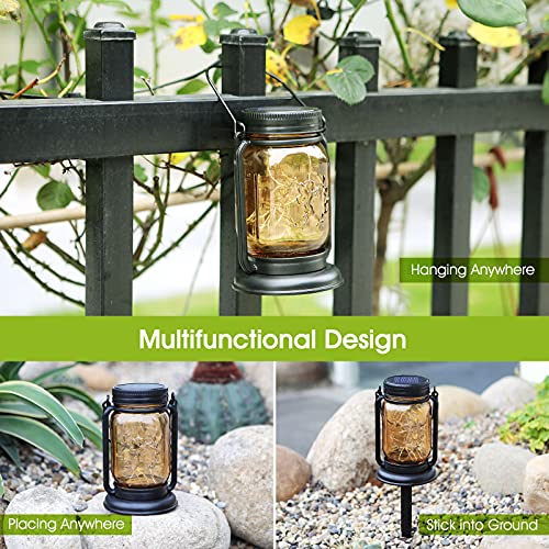 NEEMO Solar Mason Jar Fairy Lights, 2 Pack Solar Lanterns Outdoor Waterproof Glass Lamp, Vintage Jar Starry Fairy Light with Angel Pattern for Patio, Garden, Party, Holiday [Warm White]