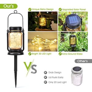 NEEMO Solar Mason Jar Fairy Lights, 2 Pack Solar Lanterns Outdoor Waterproof Glass Lamp, Vintage Jar Starry Fairy Light with Angel Pattern for Patio, Garden, Party, Holiday [Warm White]