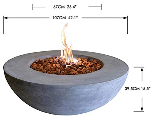 Elementi Lunar Bowl Cast Concrete Natural Gas Fire Table, Outdoor Fire Pit Fire Table/ Patio Furniture, 45,000 BTU Auto-Ignition, Stainless Steel Burner, Canvas Cover and Lava Rock Included