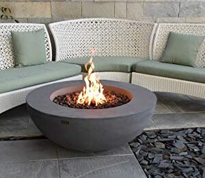 Elementi Lunar Bowl Cast Concrete Natural Gas Fire Table, Outdoor Fire Pit Fire Table/ Patio Furniture, 45,000 BTU Auto-Ignition, Stainless Steel Burner, Canvas Cover and Lava Rock Included