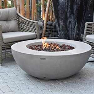 Elementi Lunar Bowl Cast Concrete Natural Gas Fire Table, Outdoor Fire Pit Fire Table/ Patio Furniture, 45,000 BTU Auto-Ignition, Stainless Steel Burner, Canvas Cover and Lava Rock Included